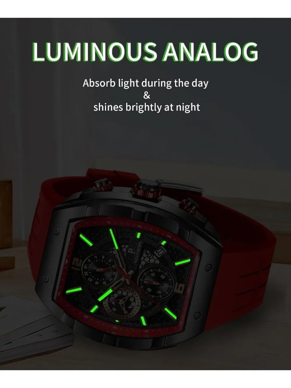 Men's Red Luxury Fashion Analog Waterproof Luminous Quartz Classic Wrist Watch